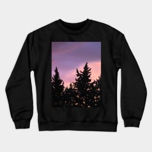 Purple sky at sunset and pine trees Crewneck Sweatshirt